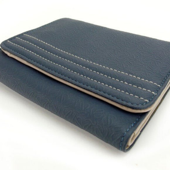Loewe Wallet Purse Trifold Navy Grey Woman Authentic Used Y3345 - Picture 5 of 5